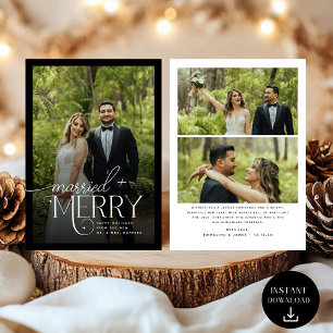 Merry and Married Photo Newlyweds Christmas Holida Holiday Card
