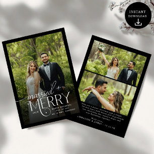 Merry and Married Photo Newlyweds Christmas Holida Holiday Card