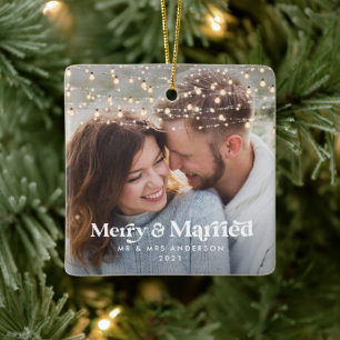 Merry and married photo wedding Christmas Twinkle Ceramic Ornament