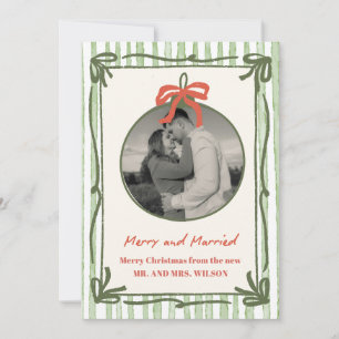 Merry and Married Preppy Stripe Christmas Card