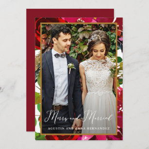 Merry and Married Red Floral Holiday Greeting