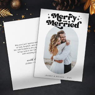 Merry and Married Retro Couple Christmas Photo Holiday Card