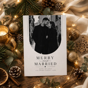 Merry and Married Rounded Arch Christmas Photo Holiday Card
