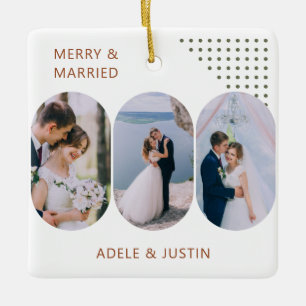 Merry and Married Rounded Lozenge Photos Any Colou Ceramic Ornament