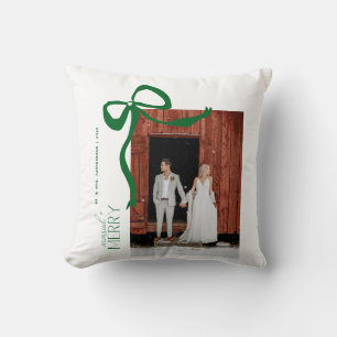 Merry and Married Script 2 Photos Christmas Bow Cushion