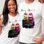 Merry and Married Script Couple Christmas T-Shirt<br><div class="desc">Merry and Married,  personalised christmas shirts. This watercolor design has a trendy illustration of a couple wearing santa hats. "Merry & Married" is hand lettered in modern script and the template is ready for you to add your names and the year or other personalised text.</div>