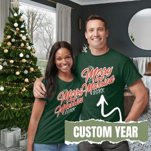 Merry and Married Script Custom Year Red and Green T-Shirt