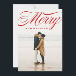 Merry and Married Script Holiday Photo Card<br><div class="desc">Wow your friends and family with this bold and elegant newlywed holiday photo card,  perfect for the just married couple. 

Engagement Photography by Rachel Joy Barehl.
http://www.racheljoybaransi.com/</div>