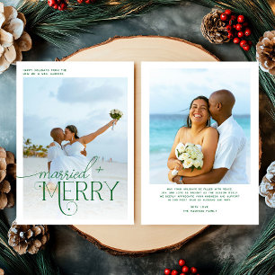 Merry and Married Script Photo Christmas Newlyweds Holiday Card