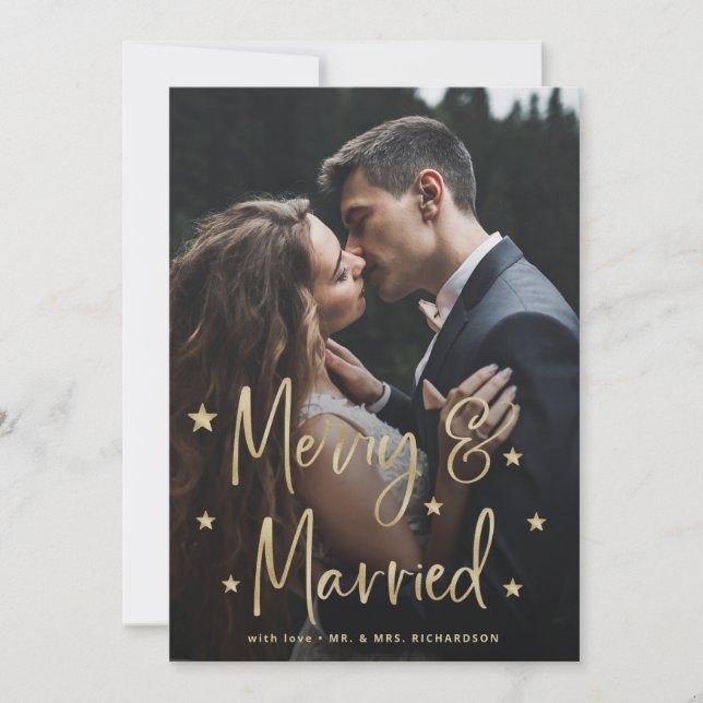 Merry and Married | Script Stars and Photo Holiday Card (Front)