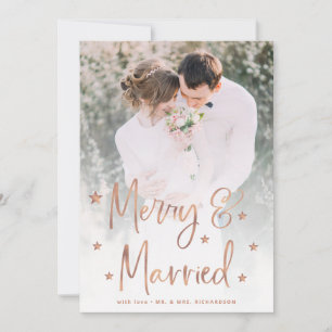 Merry and Married   Script Stars and Photo Holiday Card