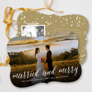 Merry And Married Simple Script Photo Wedding Holiday Card