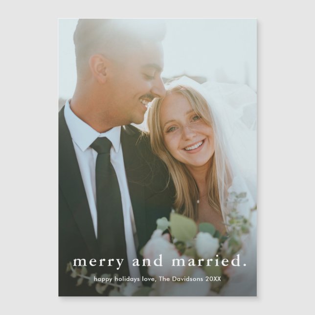 Merry and Married Simple Wedding Photo Christmas (Front)