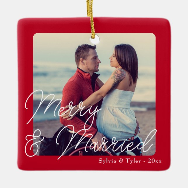 Merry and Married Wedding Newlywed Ceramic Ornament (Front)