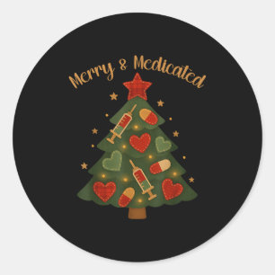 Merry And Medicated Rn Nurse Christmas Tree Funny  Classic Round Sticker