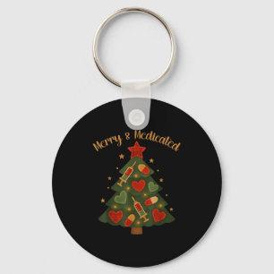 Merry And Medicated Rn Nurse Christmas Tree Funny  Key Ring
