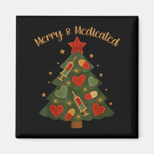 Merry And Medicated Rn Nurse Christmas Tree Funny Magnet