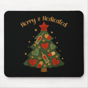 Merry And Medicated Rn Nurse Christmas Tree Funny  Mouse Pad