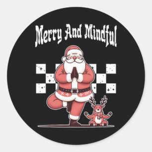 Merry And Mindful Christmas Xmas Santa Yoga Lover Classic Round Sticker