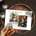 Merry and Pregnant 2 Photo Christmas Pregnancy Holiday Card<br><div class="desc">Merry & Pregnant Christmas card pregnancy announcement with 2 photos and your personalised greeting. Your maternity photos and/or ultrasound pictures will be displayed in vertical portrait format. The design features elegant typography and traditional nostalgic branches of holly, baubles, celebration fizz and champagne glasses. Please browse my Christmas Pregnancy Announcement collection...</div>