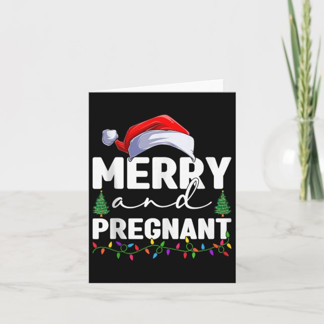 Merry And Pregnant Christmas Pregnancy Announcemen Card (Front)