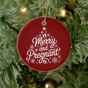 Merry And Pregnant Maternity Footprints Pregnancy Ceramic Ornament