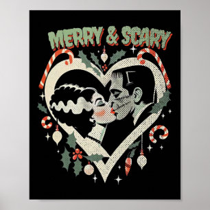 Merry And Scary Frankie And Liz Christmas Poster