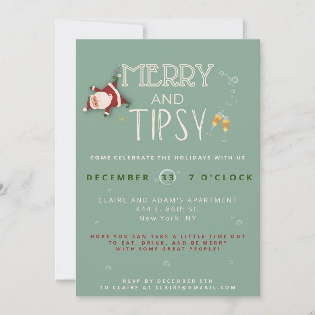 Merry And Tipsy - Holiday/Christmas Party Invite (Front)