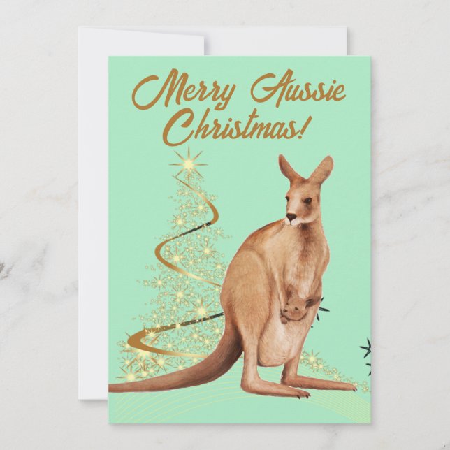 Merry Aussie Christmas Kangaroo Holiday Card (Front)