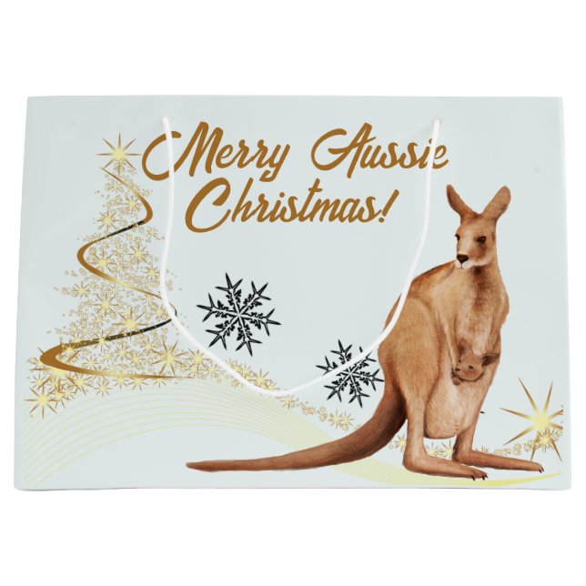 Merry Aussie Christmas Kangaroo Large Gift Bag (Front)