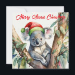 Merry Aussie Christmas Koala  Holiday Card<br><div class="desc">A very Merry Aussie Christmas with this cute koala sitting in a gumtree.

This furry koala is a native of Australia they are easily recognisable by their stout,  tailless body and large head with round,  fluffy ears and large,  spoon-shaped nose.</div>