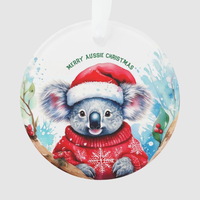 Merry Aussie Christmas Koala  Ornament (Front)