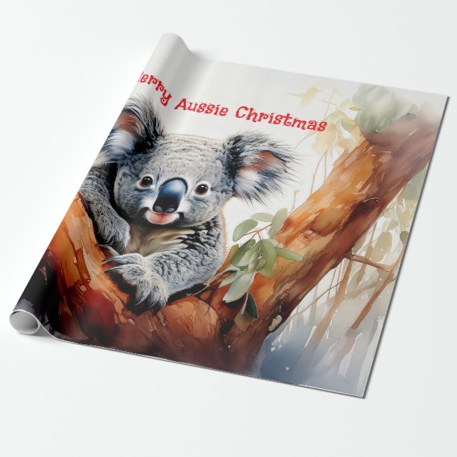 Merry Aussie Christmas Koala  Wrapping Paper (Unrolled)