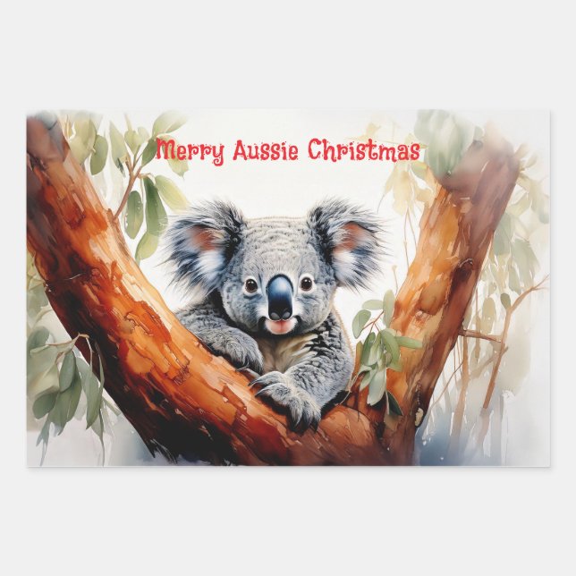 Merry Aussie Christmas Koala  Wrapping Paper Sheet (Front)