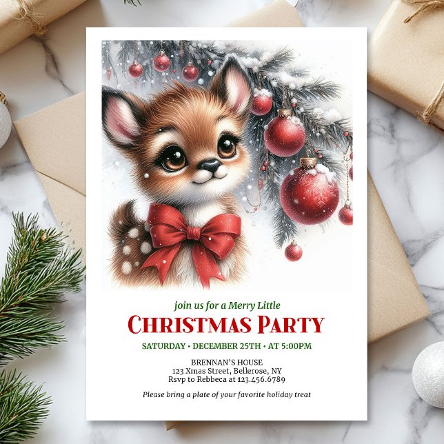 Merry baby deer watercolor Christmas invitation (Merry baby deer watercolor Christmas invite printable template)