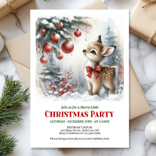 Merry baby deer watercolor Christmas kids invite 