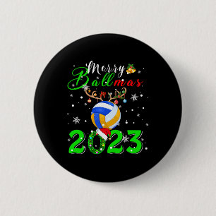 Merry Ballmas 2023 Xmas Santa Reindeer Volleyball  6 Cm Round Badge