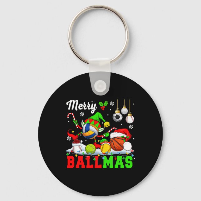 Merry Ballmas Xmas Santa Elf Volleyball Basketball Key Ring (Front)