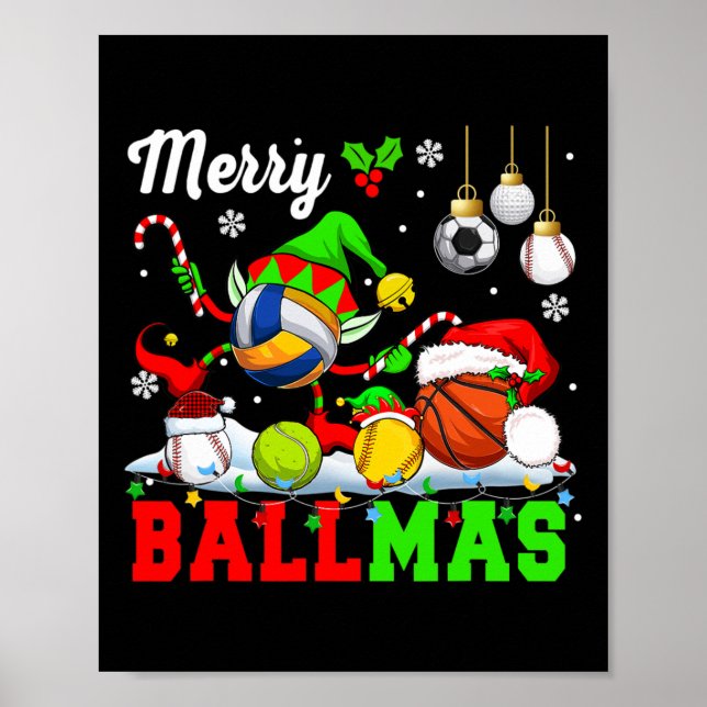 Merry Ballmas Xmas Santa Elf Volleyball Basketball Poster (Front)