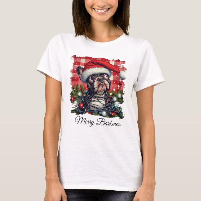 Merry Barkmas French Bulldog Christmas T-Shirt (Front)