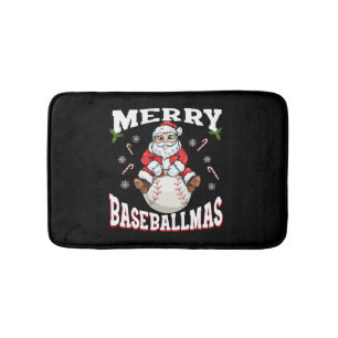 Merry Baseballmas Funny Christmas Baseball Santa Bath Mat