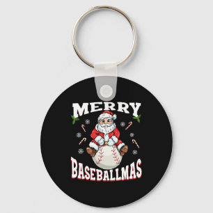 Merry Baseballmas Funny Christmas Baseball Santa Key Ring