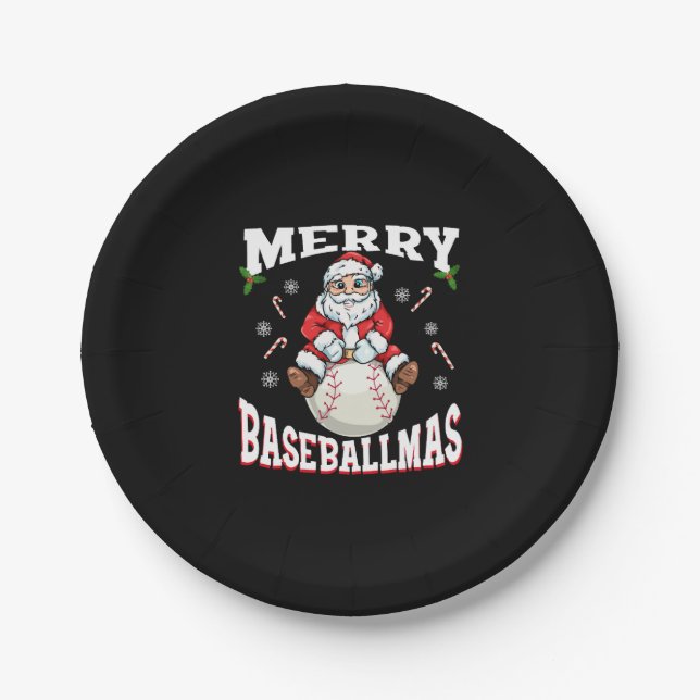 Merry Baseballmas Funny Christmas Baseball Santa Paper Plate (Front)