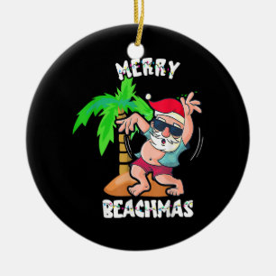Merry Beach Christmas In July Funny Santa Xmas Poo Ceramic Ornament