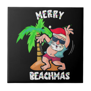 Merry Beach Christmas In July Funny Santa Xmas Poo Ceramic Tile