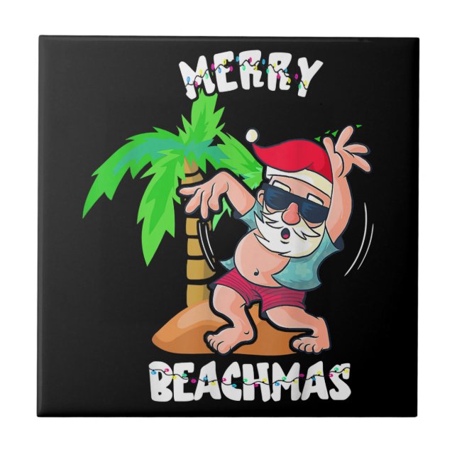 Merry Beach Christmas In July Funny Santa Xmas Poo Ceramic Tile (Front)