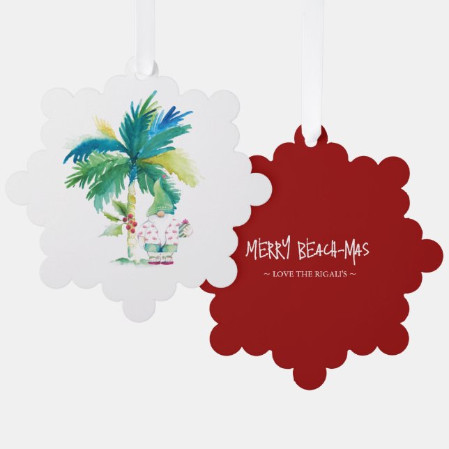 Merry Beach-mas Tropical Christmas Tree Decoration Card (Front/Back)