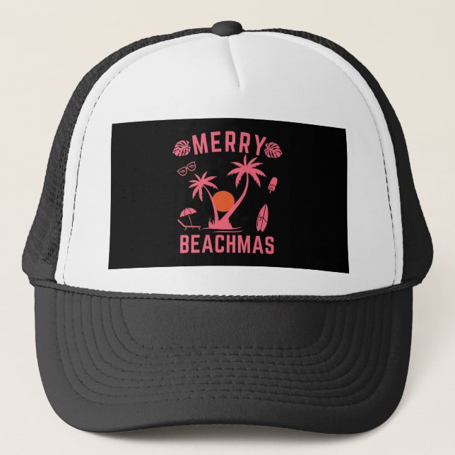 Merry Beachmas Christmas In July Trucker Hat (Front)