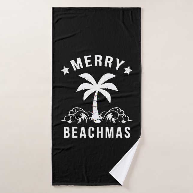 Merry Beachmas Palm Tree Beach Christmas Bath Towel (Bath Towel)