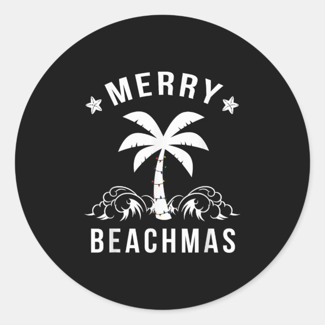 Merry Beachmas Palm Tree Beach Christmas  Classic Round Sticker (Front)